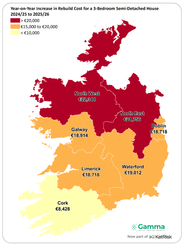 year on year increase in rebuild cost for a 3 bedroom semi-detached house