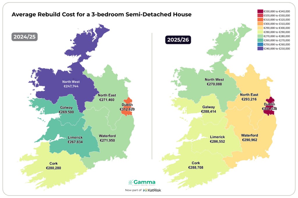 average rebuild cost for a 3-bedroom semi detached house
